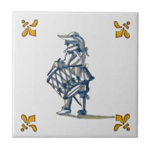 Carreau Tuile de tambour Delft c 1890 en bleu, gris et jau