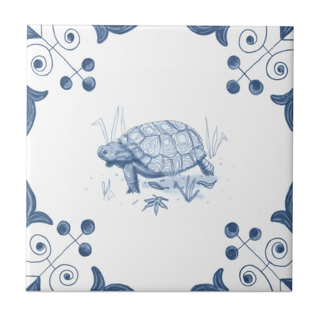 Carreau Tuile de tortue de Delft avec des coins de rouleau (Devant)
