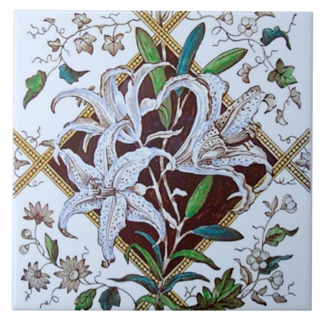 Carreau Tuile de transfert de matériel de Lilies victorien (Devant)