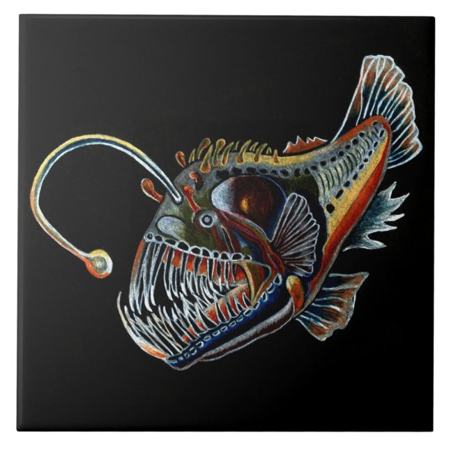 Carreau Tuile décorative de poissons de pêcheur à  la (Devant)