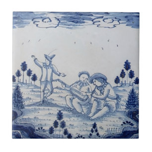Carreau Tuile Delft traditionnelle avec musiciens-danseur-