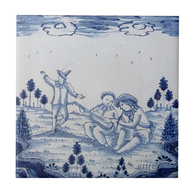 Carreau Tuile Delft traditionnelle avec musiciens-danseur- (Devant)