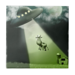 Carreau Tuile d'enlèvement de vache UFO comique