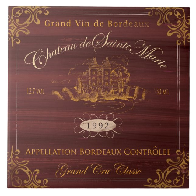 Carreau Tuile d'étiquette de vin français : Bordeaux (Devant)
