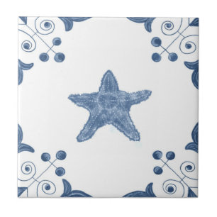 Carreau Tuile d'étoiles de mer de Delft avec des coins de