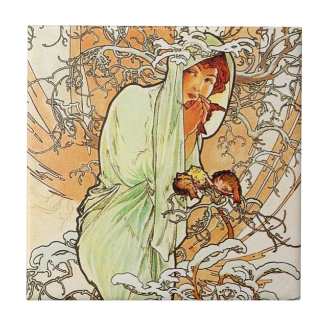 Carreau Tuile d'hiver d'Alpohnse Mucha (Devant)