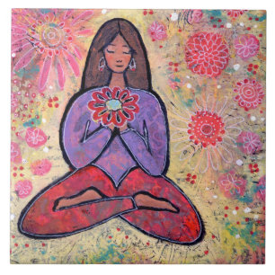 Carreau Tuile d'une chevelure Brown de fille de yoga