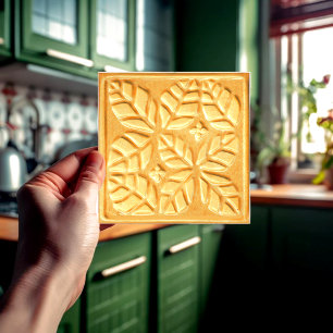 Carreau Tuile en céramique avec Feuilles Ovate stylisés Gi