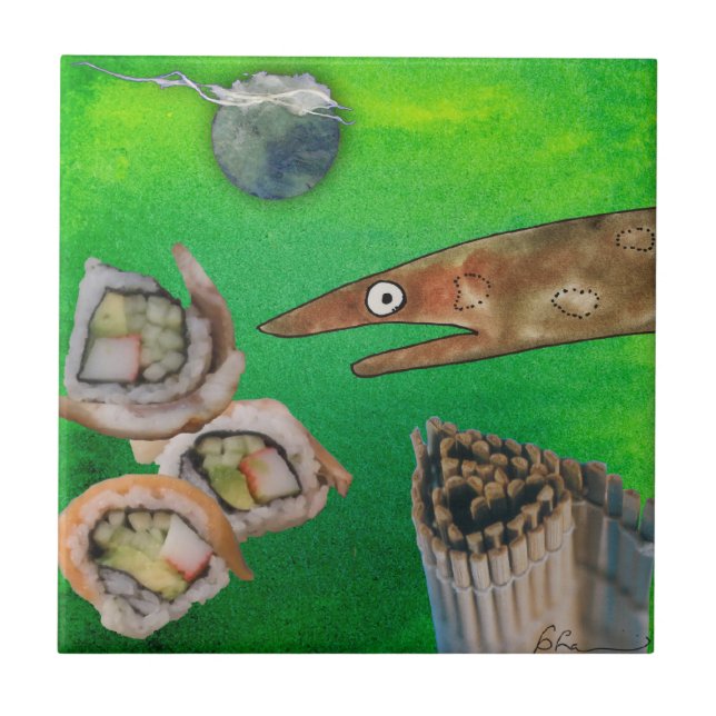 Carreau Tuile en céramique d'anguille et de sushi (Devant)