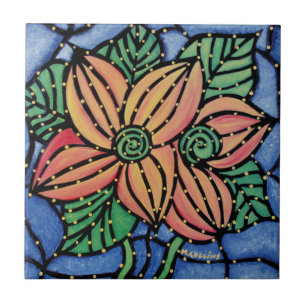 Carreau Tuile en céramique d'art de fleur abstraite