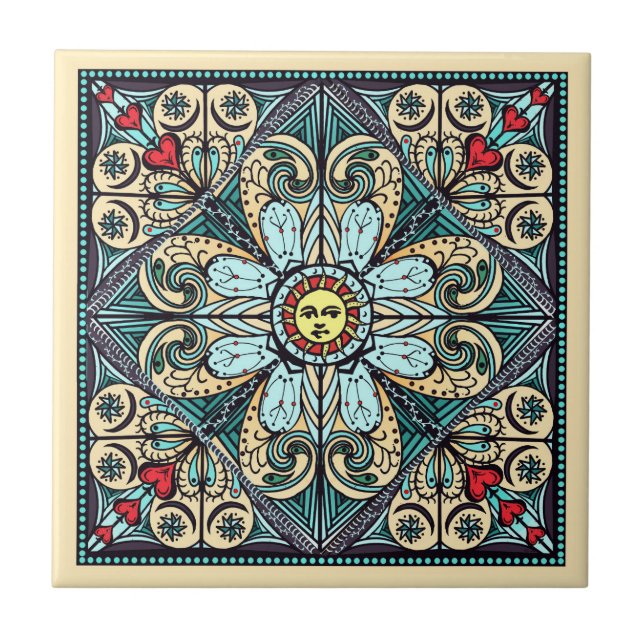 Carreau Tuile en céramique d'art de style de mandala (Devant)