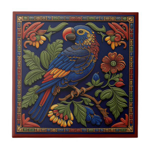 Carreau Tuile en céramique de perroquet de style Huichol m