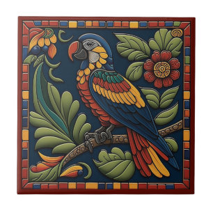 Carreau Tuile en céramique de perroquet de style Huichol m