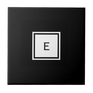 Carreau Tuile en céramique monogramme noir et blanc perso