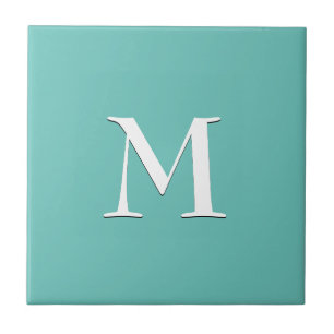 Carreau Tuile en céramique monogramme TURQUOISE simple