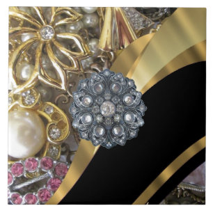 Carreau Tuile en céramique noire et or