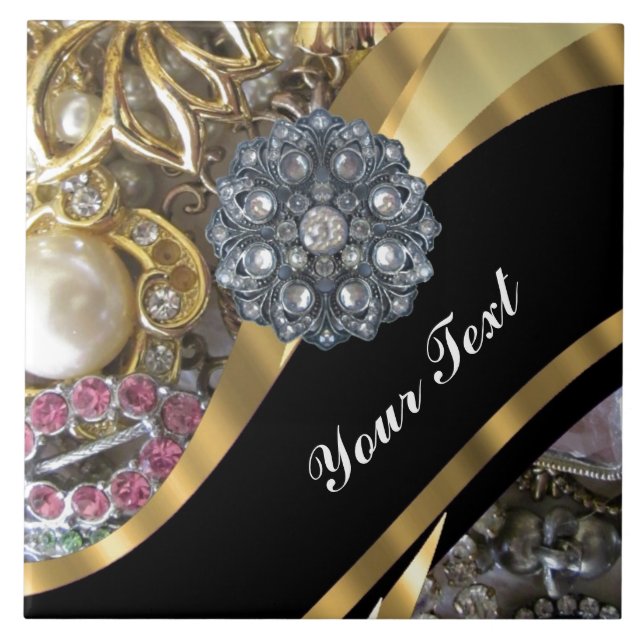 Carreau Tuile en céramique noire et or (Devant)