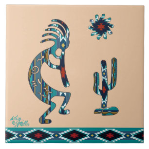 Carreau Tuile en céramique Turquoise Kokopelli