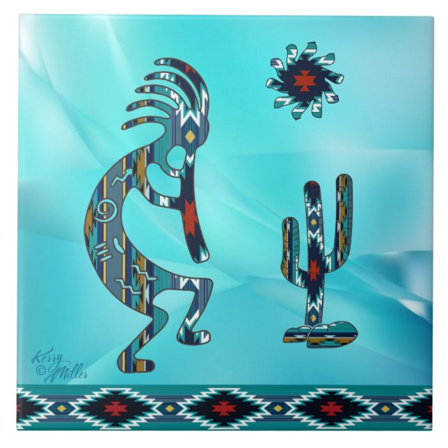 Carreau Tuile en céramique Turquoise Kokopelli (Devant)