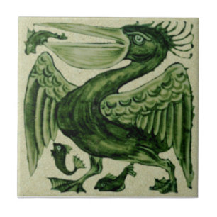Carreau Tuile en céramique Wm De Morgan Green Pelican Repr