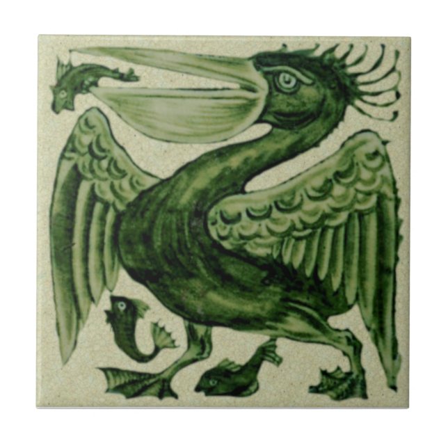Carreau Tuile en céramique Wm De Morgan Green Pelican Repr (Devant)