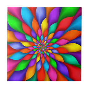 Carreau Tuile en spirale de fleur de pétales d'arc-en-ciel