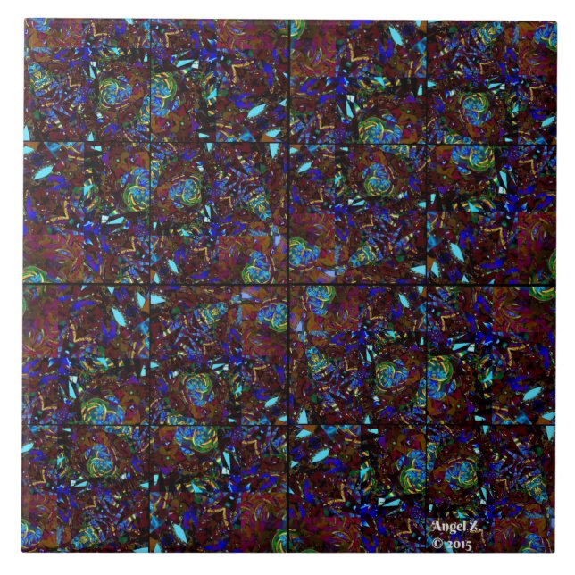 Carreau Tuile en verre souillé d'indigo (Devant)