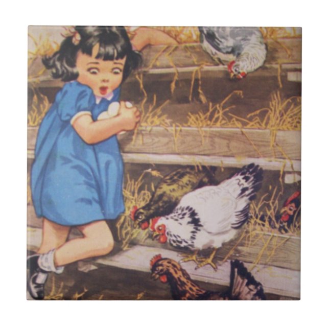 Carreau Tuile-Fille en céramique de cuisine avec des oeufs (Devant)