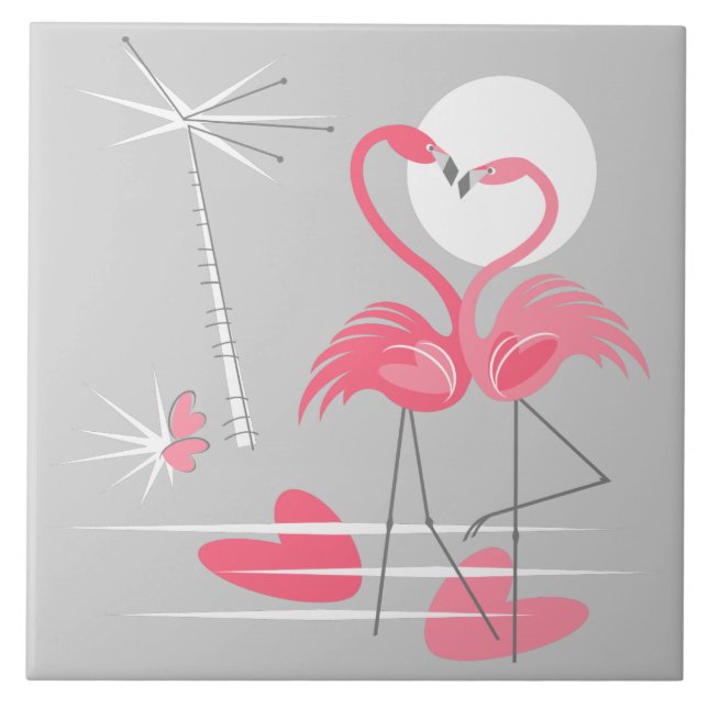 Carreau Tuile Flamant rose Love (Devant)