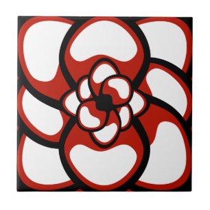 Carreau Tuile, fleur abstraite 3, rouge, noir, blanc