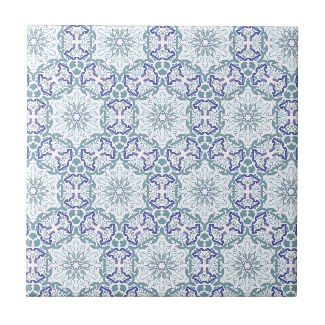 Carreau Tuile fleurie ou trépied de motif élégant bleu (Devant)