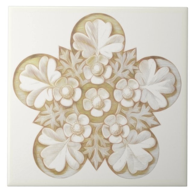 Carreau Tuile florale architecturale antique bronzage 6x6 (Devant)