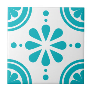 Carreau Tuile florale blanche de motif de turquoise