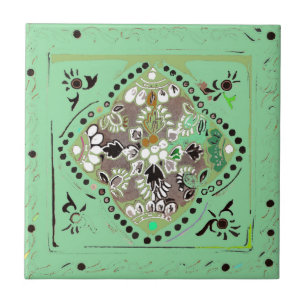 Carreau Tuile florale de vert indien de style