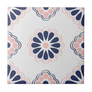 Carreau Tuile florale géométrique de bleu, rose et blanc
