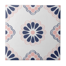 Tuile florale géométrique de bleu, rose et blanche