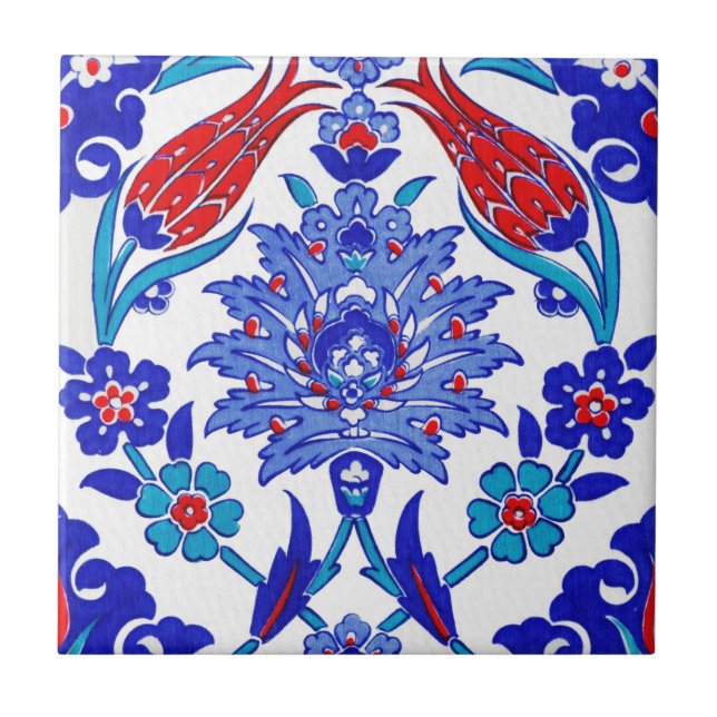 Carreau Tuile florale turque antique de rouge bleu de (Devant)