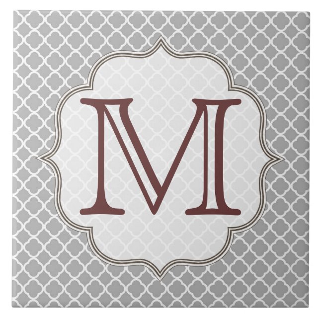 Carreau Tuile grise d'affichage de monogramme de (Devant)