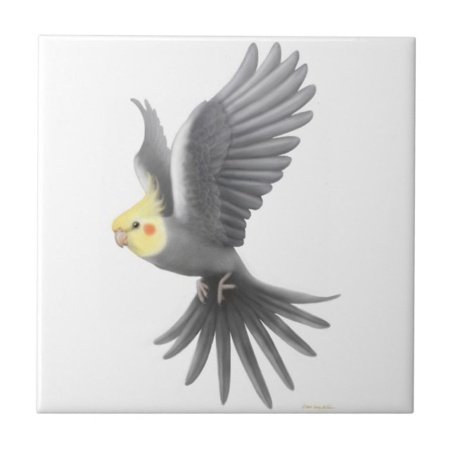 Carreau Tuile grise volante de perroquet de Cockatiel (Devant)
