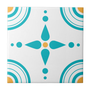 Carreau Tuile jaune blanche de motif de turquoise simple