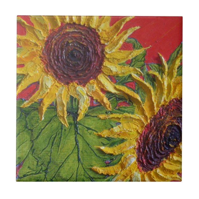 Carreau Tuile jaune de tournesols (Devant)