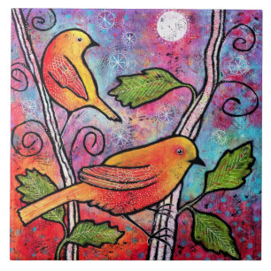 Carreau Tuile jaune d'oiseau
