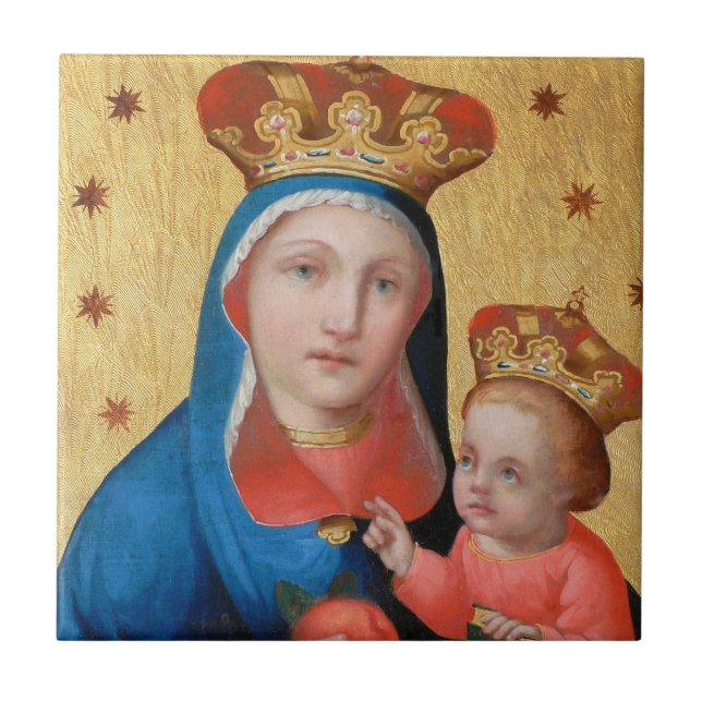 Carreau Tuile Madonna de Noël et enfant (Devant)
