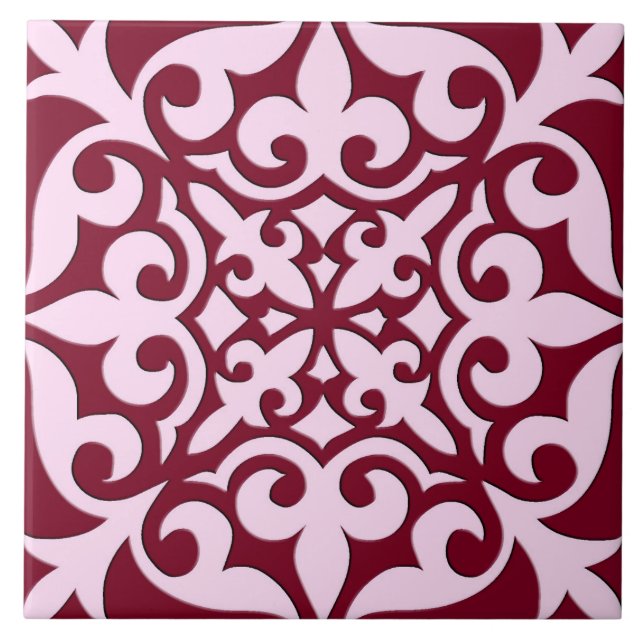 Carreau Tuile marocaine - Bourgogne et rose (Devant)