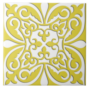 Carreau Tuile marocaine - jaune et blanc de moutarde