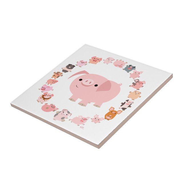 Carreau Tuile mignonne de mandala de porc de bande (Côté)
