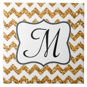Carreau Tuile moderne d'affichage de monogramme de Chevron