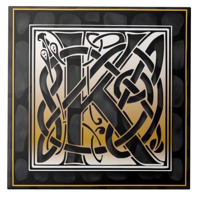Carreau Tuile noire celtique d'initiale de monogramme de (Devant)