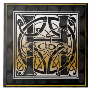 Carreau Tuile noire celtique d'initiale de monogramme de