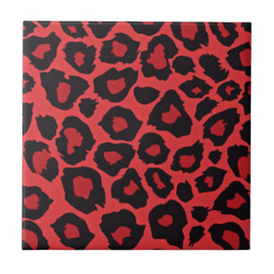 Carreau Tuile noire rouge d'empreinte de léopard de